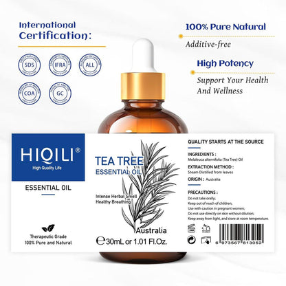 HIQILI Teebaumöl für Haut, Haare, Nägel – 30 ml reines ätherisches Öl