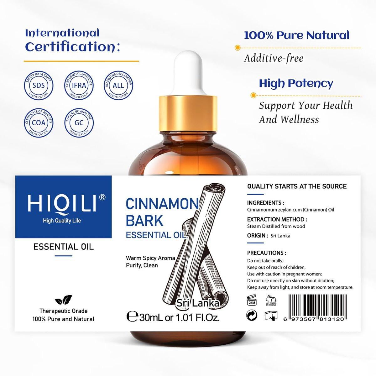 HIQILI Zimt ätherisches Öl für Diffuser, Garten und Küche - 100% rein natürlich - 30 ml