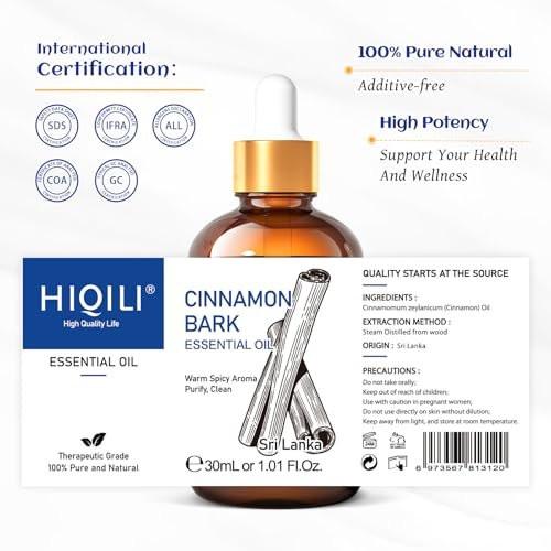 HIQILI Zimt ätherisches Öl für Diffuser, Garten und Küche - 100% rein natürlich - 30 ml