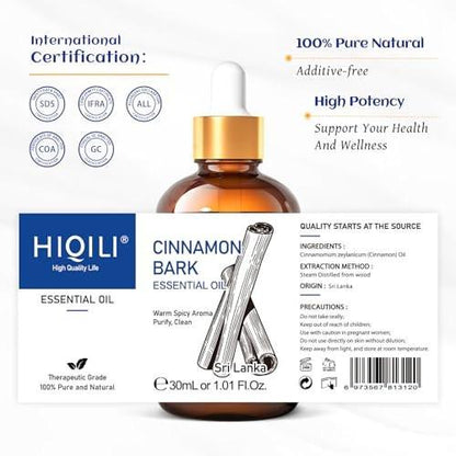 HIQILI Zimt ätherisches Öl für Diffuser, Garten und Küche - 100% rein natürlich - 30 ml