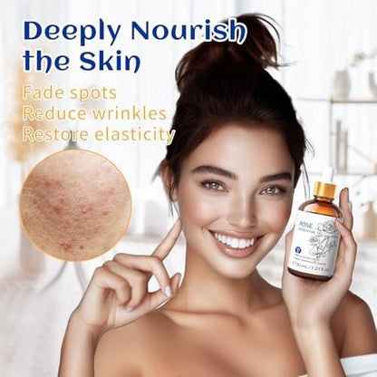 HIQILI Rosenöl 30 ml, 100% reines therapeutisches Bio-Öl für Aromatherapie, Diffuser, Hautpflege, Massage, inklusive Pipette