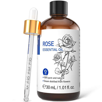 HIQILI Rosenöl 30 ml, 100% reines therapeutisches Bio-Öl für Aromatherapie, Diffuser, Hautpflege, Massage, inklusive Pipette