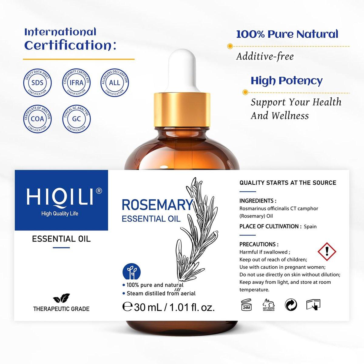 HIQILI Rosmarin ätherisches Öl, 100% rein & natürlich, für Shampoo & Conditioner, 30 ml