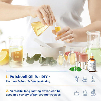 HIQILI Bio Patchouli Öl 100% Rein - 30 ml für Diffuser, Parfüm, Hautpflege, Aromatherapie