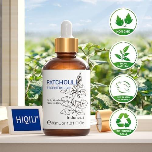 HIQILI Bio Patchouli Öl 100% Rein - 30 ml für Diffuser, Parfüm, Hautpflege, Aromatherapie