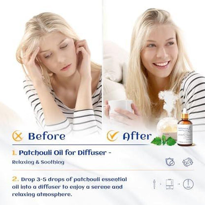 HIQILI Bio Patchouli Öl 100% Rein - 30 ml für Diffuser, Parfüm, Hautpflege, Aromatherapie