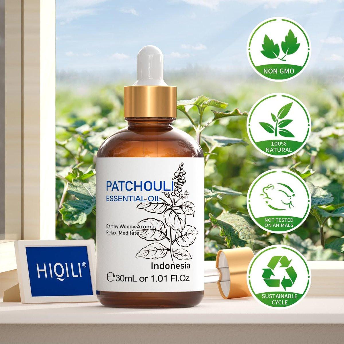 HIQILI Bio Patchouli Öl 100% Rein - 30 ml für Diffuser, Parfüm, Hautpflege, Aromatherapie