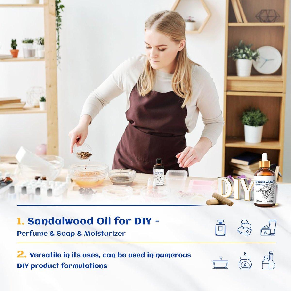 HIQILI Sandelholz Ätherisches Öl 30 ml, 100% rein natürlich therapeutische Qualität für Haut, Diffuser, Parfüm, Kerzen- und Seifenherstellung, inklusive hochwertiger Glaspipette