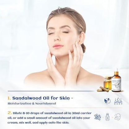 HIQILI Sandelholz Ätherisches Öl 30 ml, 100% rein natürlich therapeutische Qualität für Haut, Diffuser, Parfüm, Kerzen- und Seifenherstellung, inklusive hochwertiger Glaspipette