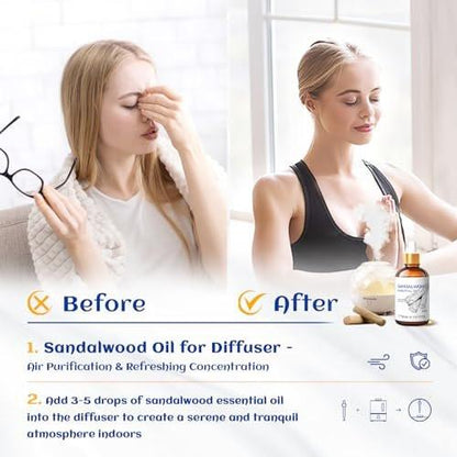 HIQILI Sandelholz Ätherisches Öl 30 ml, 100% rein natürlich therapeutische Qualität für Haut, Diffuser, Parfüm, Kerzen- und Seifenherstellung, inklusive hochwertiger Glaspipette