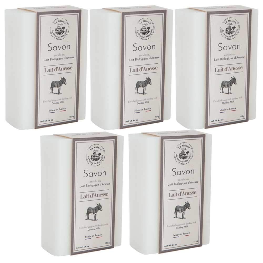 La Maison du Savon de Marseille - Französische Seife mit frischer Bio-Eselmilch und Bio-Sheabutter - 115g Riegel - Set mit 5 Stück