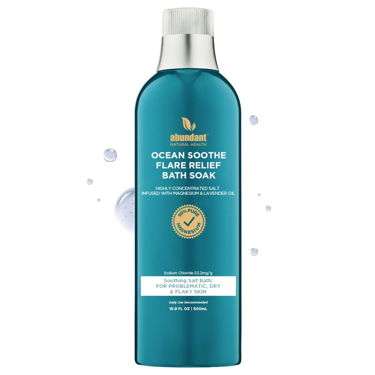 Abundant Natural Health Ocean Soothe Flare Relief Badesalz mit hochkonzentrierten reinen Magnesiumsalzen und Lavendelöl zur Linderung problematischer und trockener Haut, sicher für empfindliche Haut, 500 ml