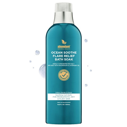 Abundant Natural Health Ocean Soothe Flare Relief Badesalz mit hochkonzentrierten reinen Magnesiumsalzen und Lavendelöl zur Linderung problematischer und trockener Haut, sicher für empfindliche Haut, 500 ml