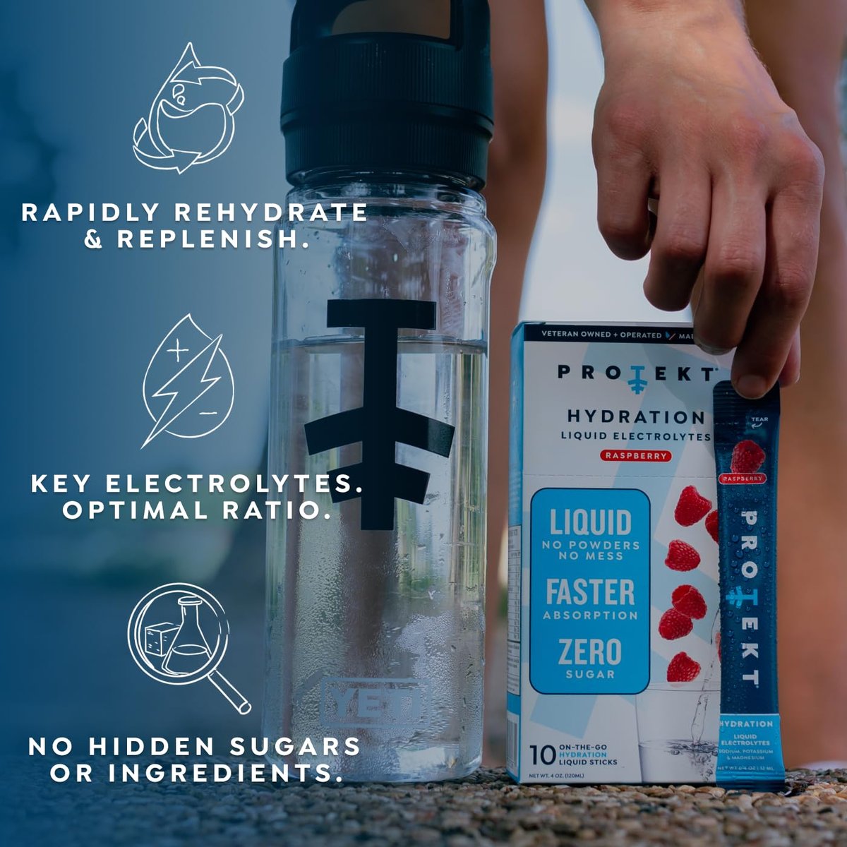PROTEKT Electrolyte Packets für Erholung & Hydration | Organische & Zuckerfreie Elektrolyt-Getränke | Wirkt schneller als Pulver | Flüssigkeits-Hydration für unterwegs | Himbeere, 10er-Pack