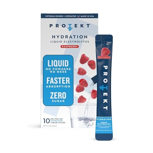 PROTEKT Electrolyte Packets für Erholung & Hydration | Organische & Zuckerfreie Elektrolyt-Getränke | Wirkt schneller als Pulver | Flüssigkeits-Hydration für unterwegs | Himbeere, 10er-Pack