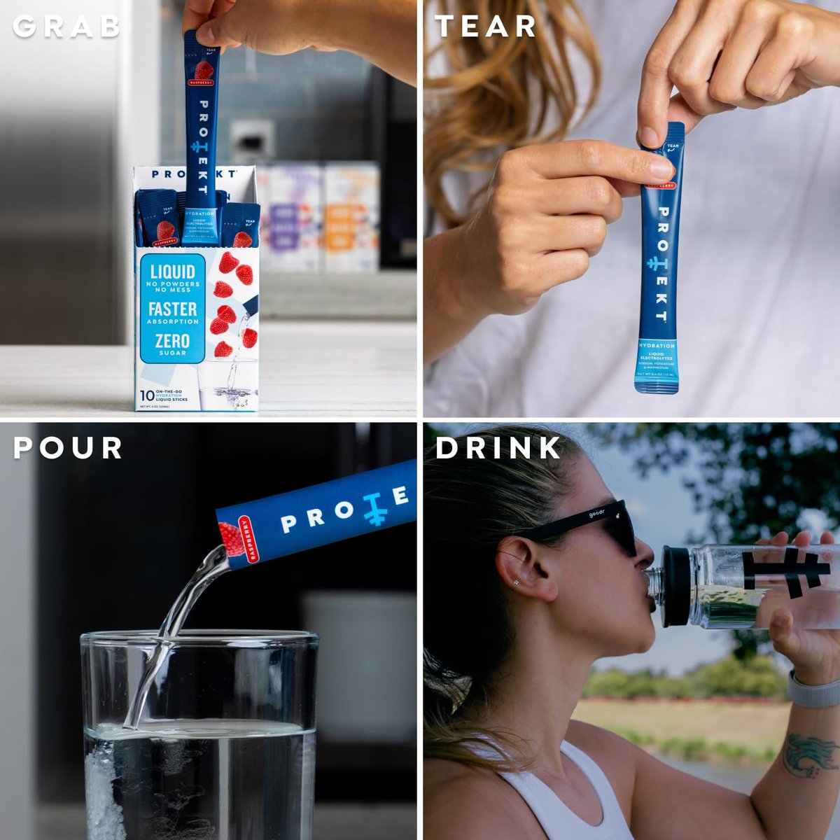 PROTEKT Electrolyte Packets für Erholung & Hydration | Organische & Zuckerfreie Elektrolyt-Getränke | Wirkt schneller als Pulver | Flüssigkeits-Hydration für unterwegs | Himbeere, 10er-Pack