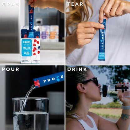 PROTEKT Electrolyte Packets für Erholung & Hydration | Organische & Zuckerfreie Elektrolyt-Getränke | Wirkt schneller als Pulver | Flüssigkeits-Hydration für unterwegs | Himbeere, 10er-Pack