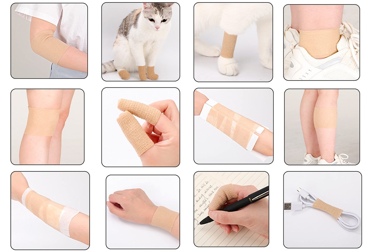 24 Stück Braune Atmungsaktive Selbstklebende Bandage 5 cm, Mehrzweck-Vlies-Kohäsivwickel - Tierbandage | Sporttape | Medizinisches Tape für Knöchelverstauchungen, Schwellungen, Haustiere