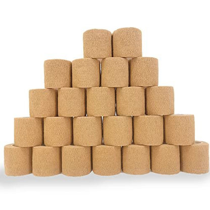 24 Stück Braune Atmungsaktive Selbstklebende Bandage 5 cm, Mehrzweck-Vlies-Kohäsivwickel - Tierbandage | Sporttape | Medizinisches Tape für Knöchelverstauchungen, Schwellungen, Haustiere
