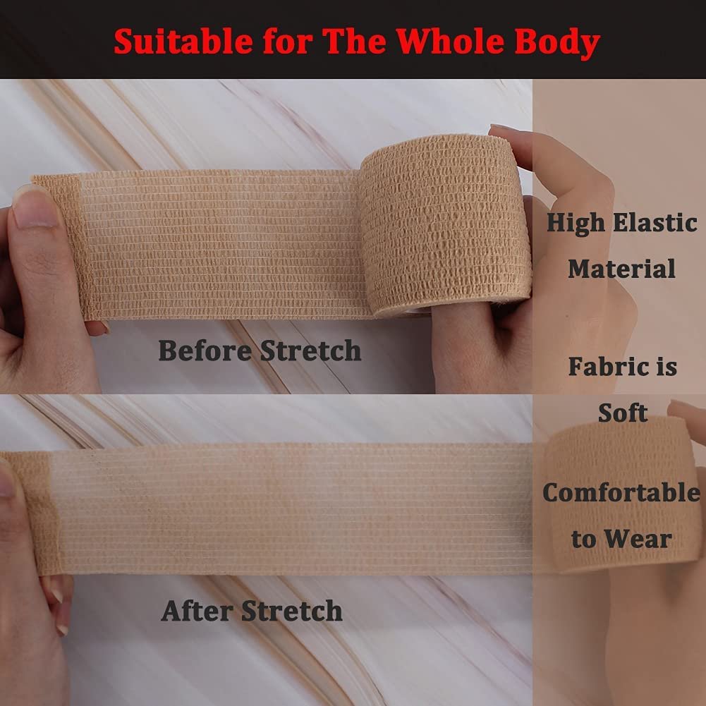 24 Stück Braune Atmungsaktive Selbstklebende Bandage 5 cm, Mehrzweck-Vlies-Kohäsivwickel - Tierbandage | Sporttape | Medizinisches Tape für Knöchelverstauchungen, Schwellungen, Haustiere