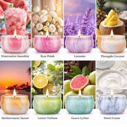 Duftkerzen Geschenkset für Frauen, 8er-Pack fruchtig-blumige Sojawachs-Aromatherapie-Kerzen, Reisekerzen in Künstlergeschenkbox, Geburtstagsgeschenke für Mama, Ehefrau, Schwester, Freundin, Muttertag, Weihnachten