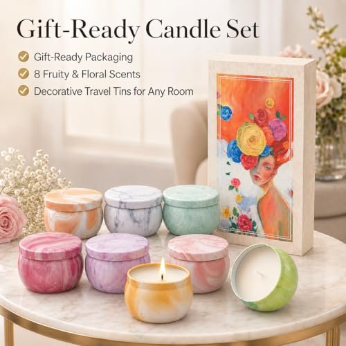 Duftkerzen Geschenkset für Frauen, 8er-Pack fruchtig-blumige Sojawachs-Aromatherapie-Kerzen, Reisekerzen in Künstlergeschenkbox, Geburtstagsgeschenke für Mama, Ehefrau, Schwester, Freundin, Muttertag, Weihnachten
