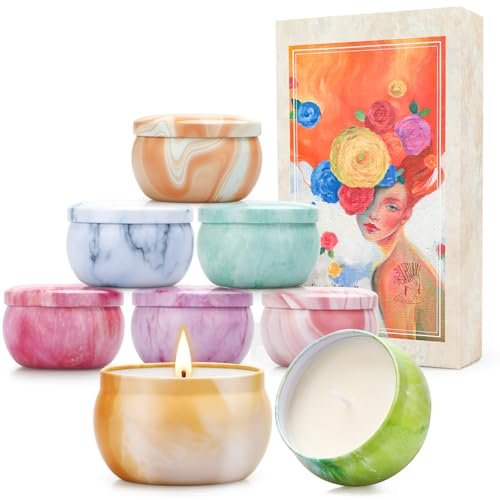 Duftkerzen Geschenkset für Frauen, 8er-Pack fruchtig-blumige Sojawachs-Aromatherapie-Kerzen, Reisekerzen in Künstlergeschenkbox, Geburtstagsgeschenke für Mama, Ehefrau, Schwester, Freundin, Muttertag, Weihnachten