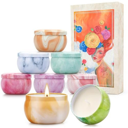Duftkerzen Geschenkset für Frauen, 8er-Pack fruchtig-blumige Sojawachs-Aromatherapie-Kerzen, Reisekerzen in Künstlergeschenkbox, Geburtstagsgeschenke für Mama, Ehefrau, Schwester, Freundin, Muttertag, Weihnachten