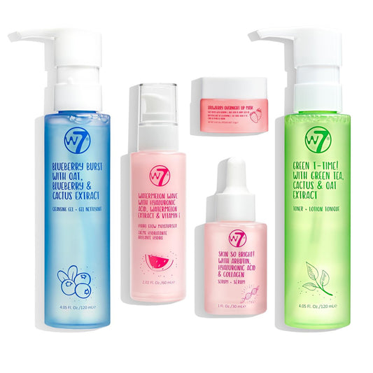 W7 Self Care Hautpflege-Set | Gesichtsreiniger, Toner, Serum, Feuchtigkeitscreme & Lippenmaske | Komplette tägliche Gesichtspflege-Routine | Volle Größe, langlebige Produkte für zu Hause