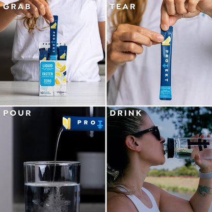 PROTEKT Elektrolyt-Päckchen für Erholung & Hydration | Organische & zuckerfreie Elektrolyt-Getränke | Wirkt schneller als Pulvergetränk | Flüssiges Hydrationsgetränk für unterwegs | Limonade, 10er-Pack