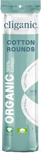 Cliganic Bio Baumwollpads für das Gesicht (100 Stück) | Abschminkpads, hypoallergen, fusselfrei | 100% reine Baumwolle