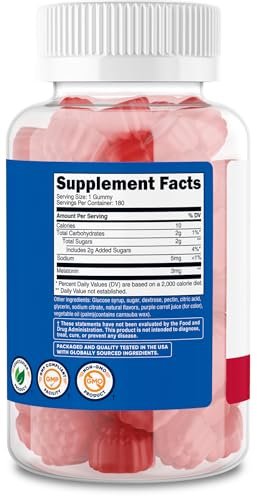 Nutricost Melatonin 3mg Gummibärchen, 180 Stück, Erdbeergeschmack - Glutenfrei, Nicht-GVO, Ohne Maissirup