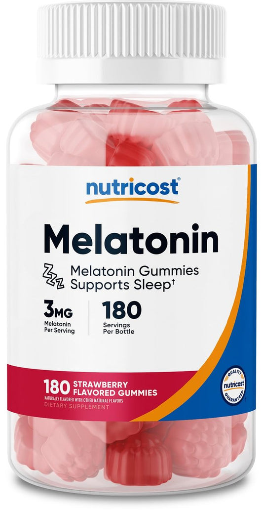Nutricost Melatonin 3mg Gummibärchen, 180 Stück, Erdbeergeschmack - Glutenfrei, Nicht-GVO, Ohne Maissirup