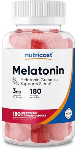 Nutricost Melatonin 3mg Gummibärchen, 180 Stück, Erdbeergeschmack - Glutenfrei, Nicht-GVO, Ohne Maissirup