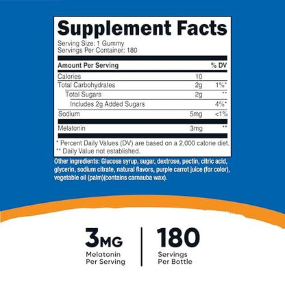 Nutricost Melatonin 3mg Gummibärchen, 180 Stück, Erdbeergeschmack - Glutenfrei, Nicht-GVO, Ohne Maissirup