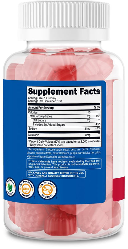 Nutricost Melatonin 3mg Gummibärchen, 180 Stück, Erdbeergeschmack - Glutenfrei, Nicht-GVO, Ohne Maissirup