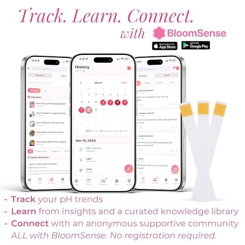 NATURELAND Vaginal pH Teststreifen für Frauen – Heimtest für BV und Hefepilzinfektionen, mit BloomSense App, Genauigkeit 3,5-6,5, Folienversiegelt (80 Streifen)
