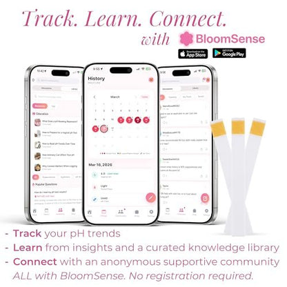 NATURELAND Vaginal pH Teststreifen für Frauen – Heimtest für BV und Hefepilzinfektionen, mit BloomSense App, Genauigkeit 3,5-6,5, Folienversiegelt (80 Streifen)