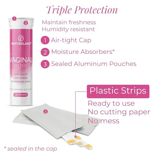NATURELAND Vaginal pH Teststreifen für Frauen – Heimtest für BV und Hefepilzinfektionen, mit BloomSense App, Genauigkeit 3,5-6,5, Folienversiegelt (80 Streifen)
