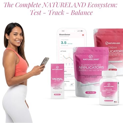 NATURELAND Vaginal pH Teststreifen für Frauen – Selbsttest für BV und Hefepilzinfektionen, mit BloomSense App, genauer Bereich 3.5-6.5, folienversiegelt (40 Streifen)