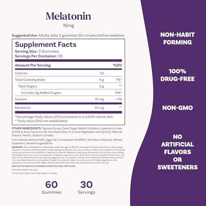 Natrol 10mg Melatonin Gummis – Einschlafhilfe für Erwachsene, 60 Erdbeer-Gummis, 30-Tage-Vorrat