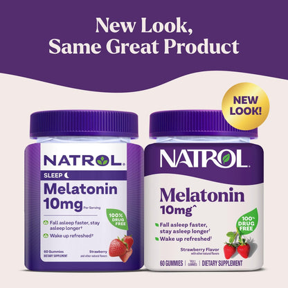 Natrol 10mg Melatonin Gummis – Einschlafhilfe für Erwachsene, 60 Erdbeer-Gummis, 30-Tage-Vorrat