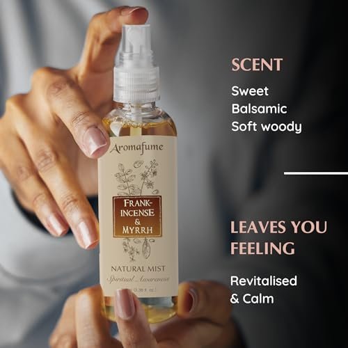 Weihrauch & Myrrhe Naturharz-Mistspray von Aromafume | 100 ml / 3,3 oz | Ideal für Tiefenentspannung, Spiritualität & Rituale | Hergestellt mit reinem Harz aus Somalia | Alkoholfrei, ungiftig & vegan