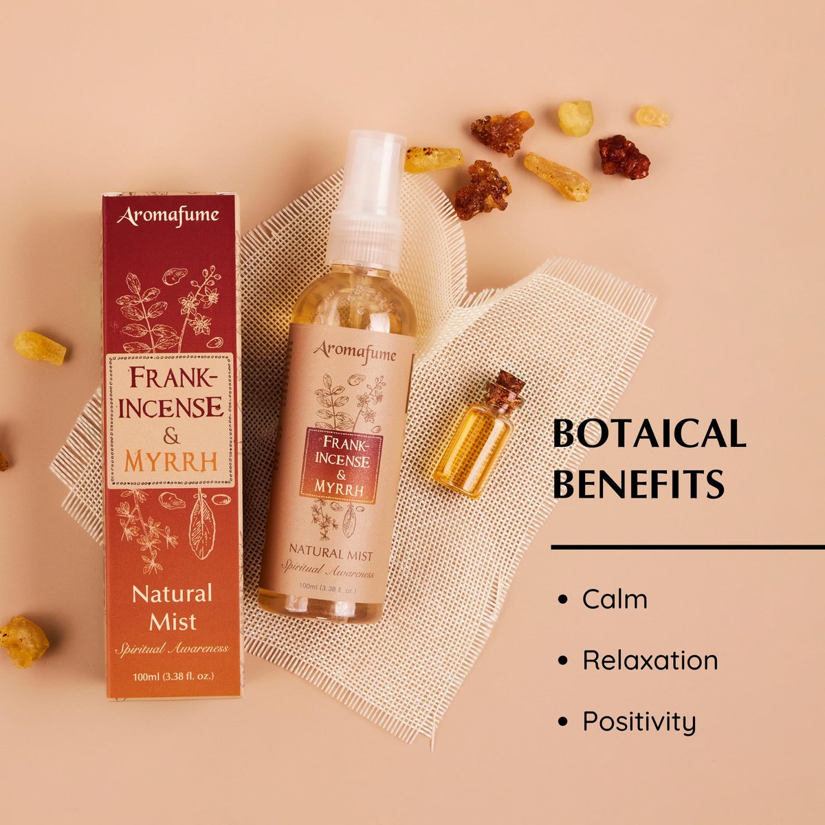 Weihrauch & Myrrhe Naturharz-Mistspray von Aromafume | 100 ml / 3,3 oz | Ideal für Tiefenentspannung, Spiritualität & Rituale | Hergestellt mit reinem Harz aus Somalia | Alkoholfrei, ungiftig & vegan