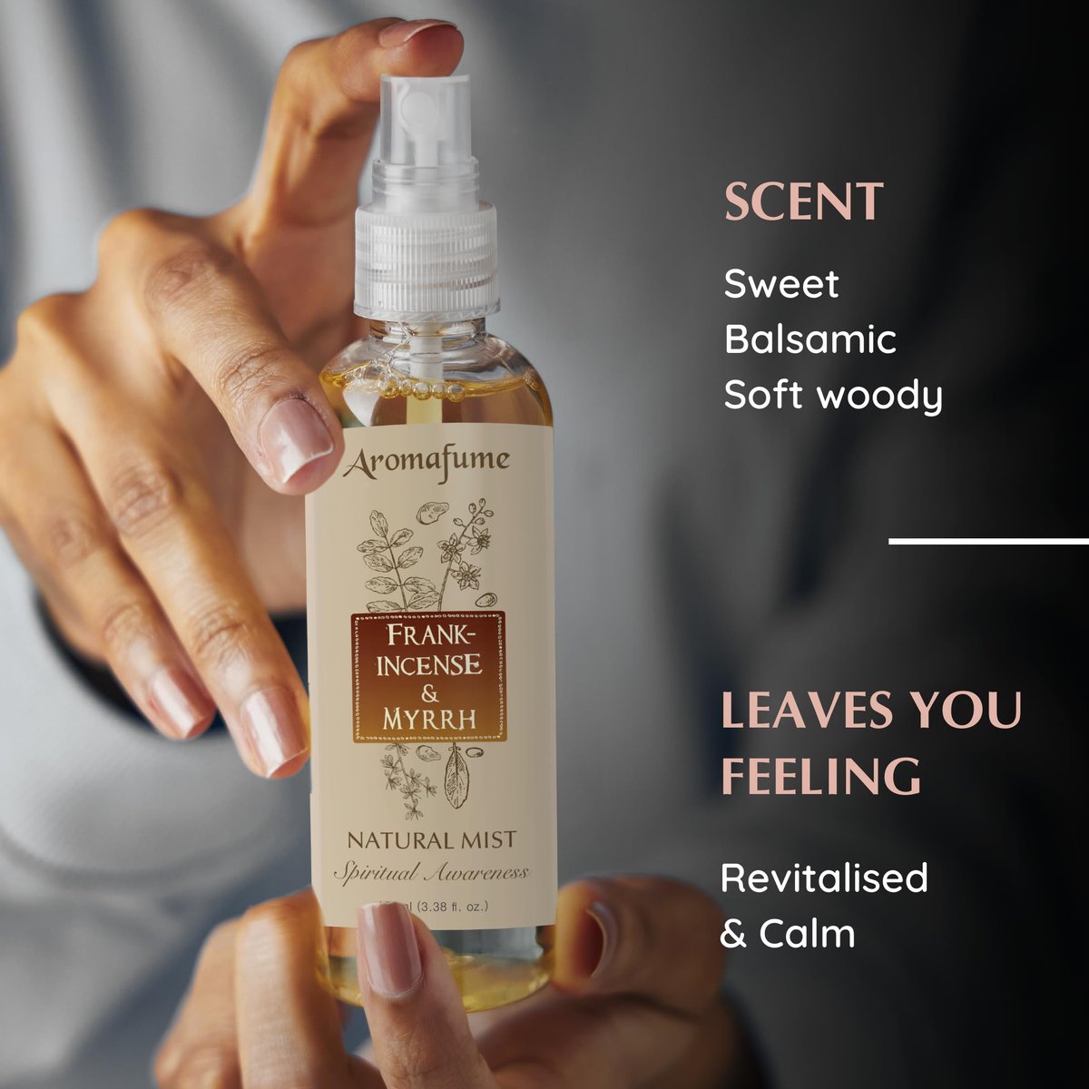 Weihrauch & Myrrhe Naturharz-Mistspray von Aromafume | 100 ml / 3,3 oz | Ideal für Tiefenentspannung, Spiritualität & Rituale | Hergestellt mit reinem Harz aus Somalia | Alkoholfrei, ungiftig & vegan