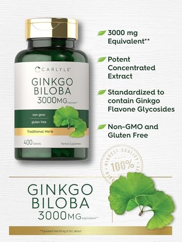Carlyle Ginkgo Biloba | 400 Tabletten | Nicht-GVO, Glutenfreies pflanzliches Nahrungsergänzungsmittel