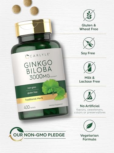 Carlyle Ginkgo Biloba | 400 Tabletten | Nicht-GVO, Glutenfreies pflanzliches Nahrungsergänzungsmittel