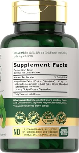 Carlyle Ginkgo Biloba | 400 Tabletten | Nicht-GVO, Glutenfreies pflanzliches Nahrungsergänzungsmittel