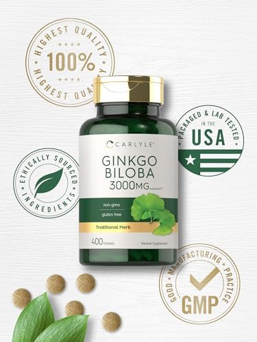 Carlyle Ginkgo Biloba | 400 Tabletten | Nicht-GVO, Glutenfreies pflanzliches Nahrungsergänzungsmittel