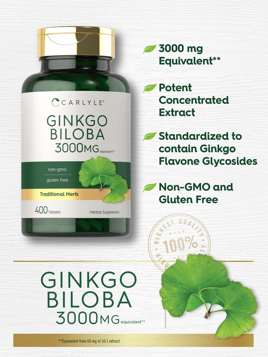 Carlyle Ginkgo Biloba | 400 Tabletten | Nicht-GVO, Glutenfreies pflanzliches Nahrungsergänzungsmittel